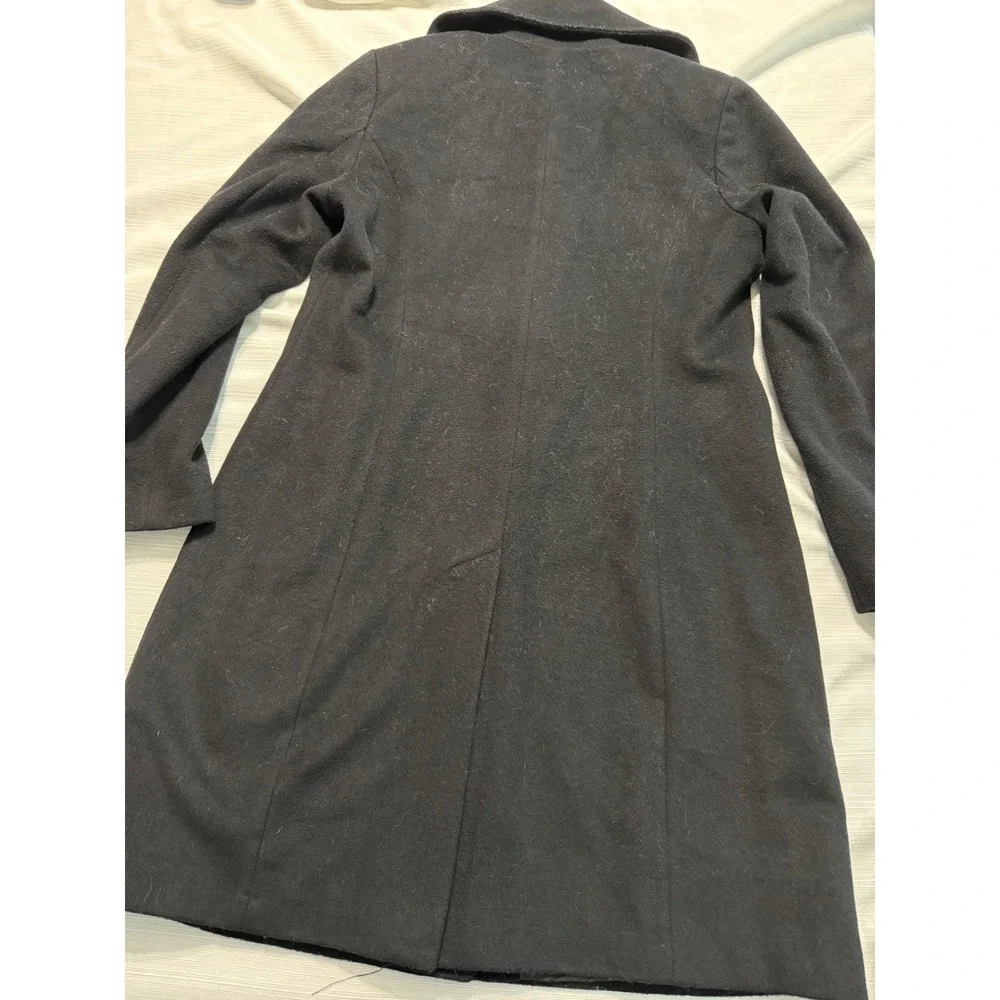 Cole Haan Signature Black Wool Blend Wing Collar Hidden Button Coat Womens 12